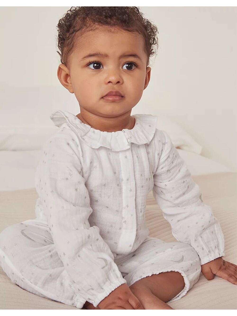 The Little White Company Organic Double Cotton Moon Stars Sleepsuit 0-3 Months